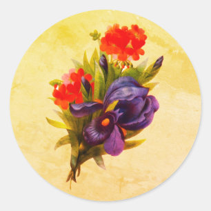 Blue Iris Flower Bouquet Art Ronde Sticker