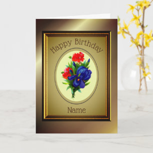 Blue Iris Flower Bouquet Birthday Kaart
