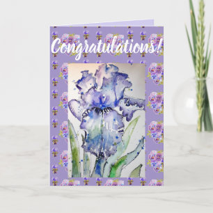 Blue Iris Flower Floral Congatulation art Kaart