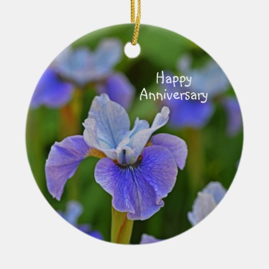 Blue Iris Flower Portret Personalized Jubileum Keramisch Ornament (Voorkant)