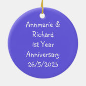 Blue Iris Flower Portret Personalized Jubileum Keramisch Ornament (Achterkant)