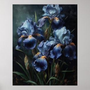 Blue Iris Flowers Art Print Poster