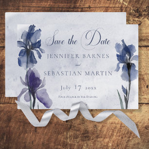 Blue Iris Flowers Blue Modern Save the Date Kaart