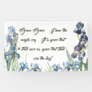 Blue Iris Flowers Gods Grace Poem Christelijke ban Spandoek