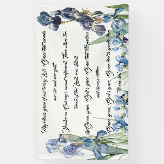 Blue Iris Flowers Gods Grace Song Christelijk Bann Spandoek (Verticaal)