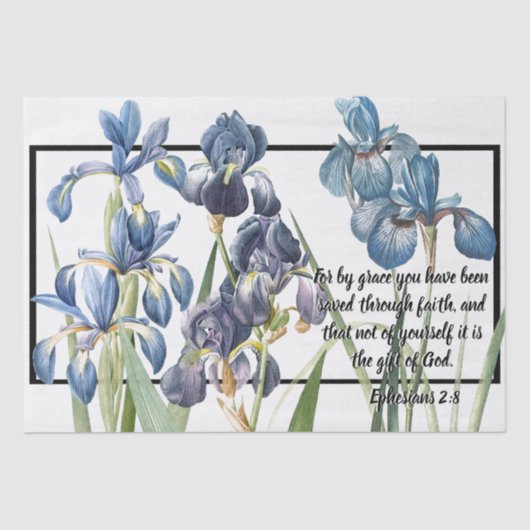 Blue Iris Flowers Saved Grace of God Tissue Paper Tissuepapier (Voorkant)