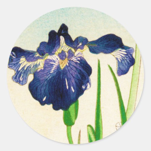Blue Iris - Japanse waterverf afdrukken Ronde Sticker (Voorkant)