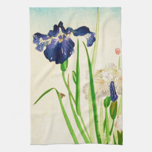 Blue Iris - Japanse waterverf afdrukken Theedoek (Verticaal)