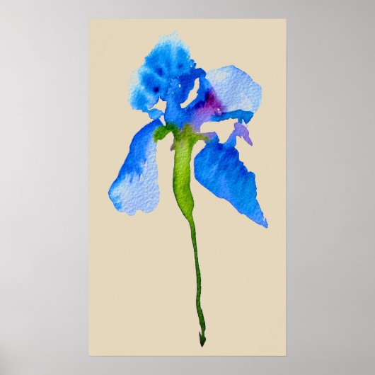 Blue Iris moderne florale waterverf kunst Poster (Voorkant)