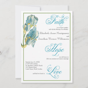 Blue Iris Script Christelijk Wedding Invitation Kaart
