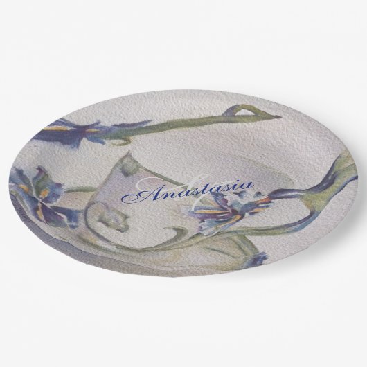 BLUE IRIS-TEACUP MONOGRAM PARTIJ PAPIEREN BORDJE (Gekanteld)