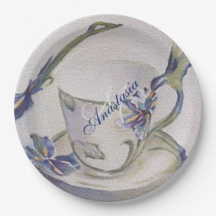 BLUE IRIS-TEACUP MONOGRAM PARTIJ PAPIEREN BORDJE