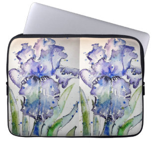 Blue Iris Waterverf floral Art Flower-laptop Laptop Sleeve