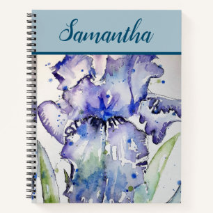 Blue Iris Waterverf floral Art Spiral Notitieboek