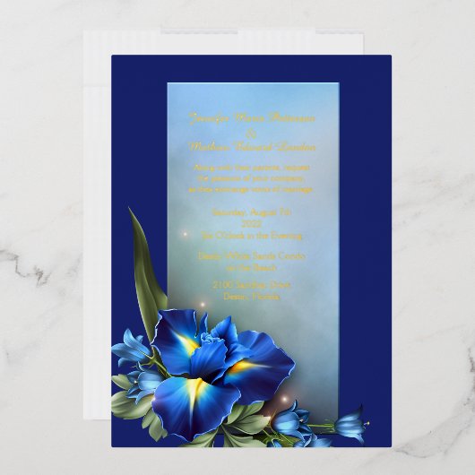 Blue Iris Wedding Folie Uitnodiging (Envelop)