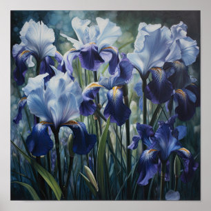 Blue Iriss Flower Art Print Poster