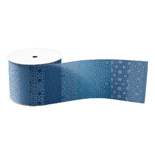 Blue Islam Islamic Arabic Pattern Collage Grosgrain Lint