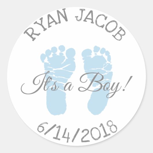 Blue It a Boy Footprints Baby shower Stickers (Voorkant)