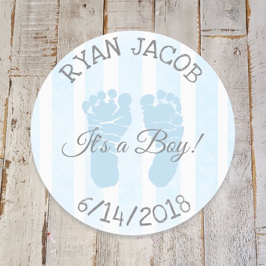 Blue It a Boy Footprints Baby shower Stickers