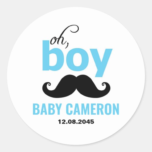 Blue It's a Boy Mustache Baby shower Sticker (Voorkant)