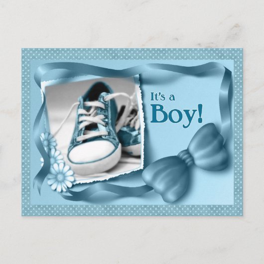 Blue It's a Boy New Baby Arrival Announcement Aankondigingskaart (Voorkant)