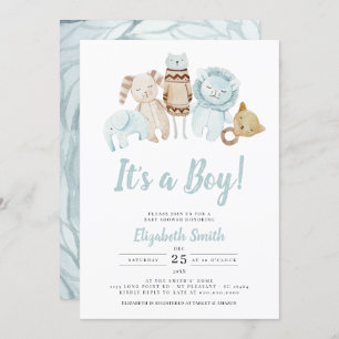 Blue It's a Boy  Toys Rustic Baby shower Kaart