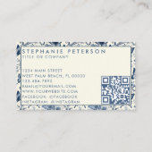 Blue Ivory Toile De Jouy Custom Logo QR Code Visitekaartje (Achterkant)