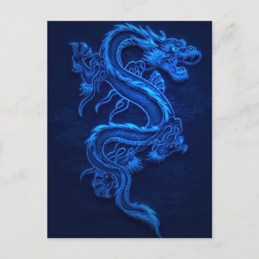 BLUE JAPANESE NEON DRAGON BRIEFKAART (Voorkant)
