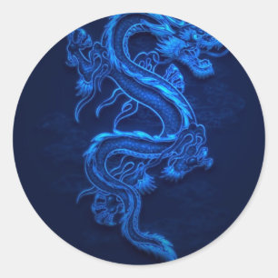 BLUE JAPANESE NEON DRAGON RONDE STICKER
