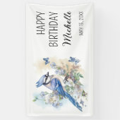 Blue Jay Bird Flowers Springtime Birthday Name Spandoek (Verticaal)
