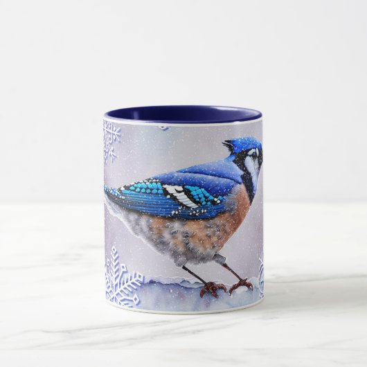 Blue Jay Bird Snowflake Winter Art Mok (Midden)