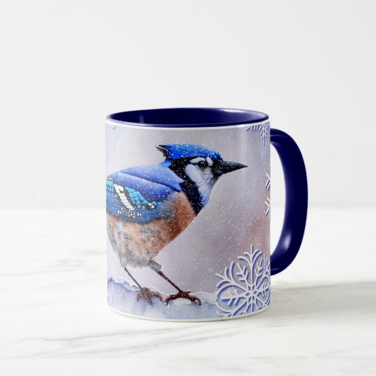Blue Jay Bird Snowflake Winter Art Mok (Voorkant rechts)