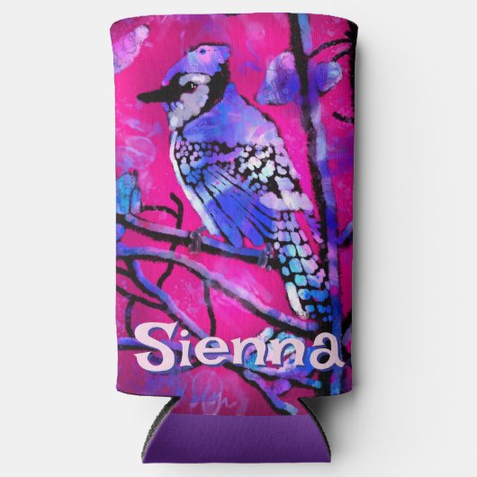 Blue Jay Bird Tree Branch Pink Personalized (Voorkant)