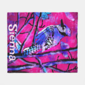 Blue Jay Bird Tree Branch Pink Personalized Fleece Deken (Voorkant (Horizontaal))