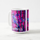 Blue Jay Bird Tree Branch Pink Personalized  Koffiemok (Voorkant links)