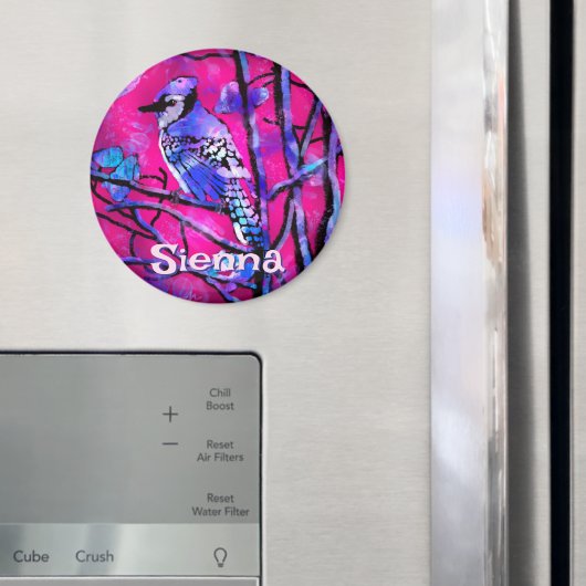 Blue Jay Bird Tree Branch Pink Personalized Magneet (Insitu (Koelkast))