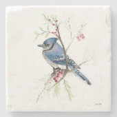 Blue Jay Bird Waterverf Art Stone Onderzetter (Voorkant)