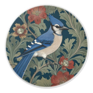 Blue jay Bird William Morris stijl Right BlueJay Keramische Knop
