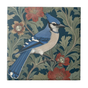Blue jay Bird William Morris stijl Right BlueJay Tegeltje