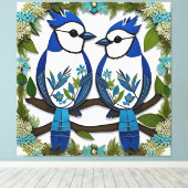 Blue Jay Birds Paper Art Canvas Afdruk (Insitu (Houten vloer))