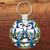 Blue Jay Birds Paper Art Sleutelhanger (Achterkant)