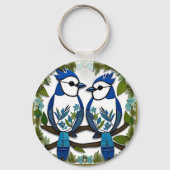 Blue Jay Birds Paper Art Sleutelhanger (Achterkant)
