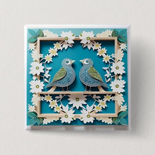 Blue Jay Birds Paper Art Vierkante Button 5,1 Cm (Voorkant)