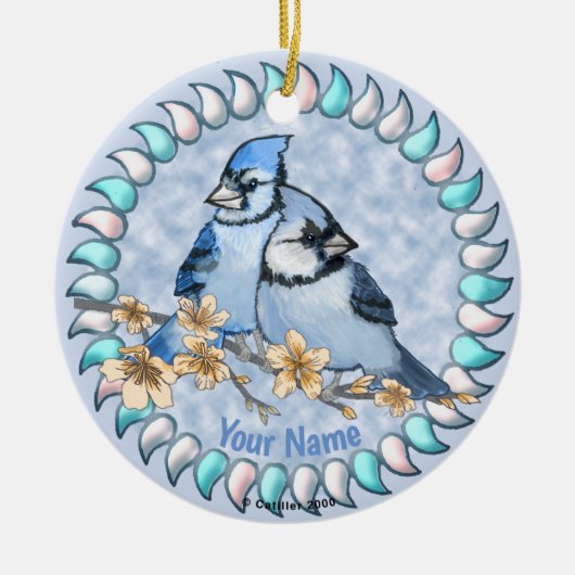 Blue Jay Branch Keramisch Ornament (Voorkant)