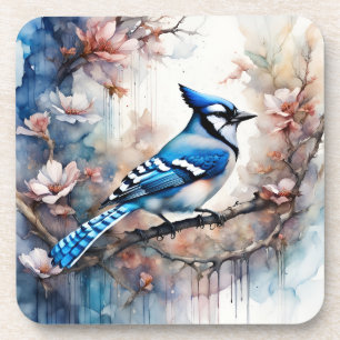 Blue Jay Cherry Blossoms waterverf Bier Onderzetter
