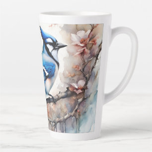 Blue Jay Cherry Blossoms waterverf Latte Mok