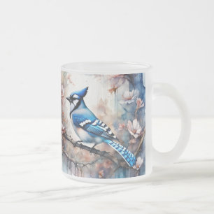 Blue Jay Cherry Blossoms waterverf Matglas Koffiemok