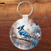 Blue Jay Cherry Blossoms waterverf Sleutelhanger (Achterkant)