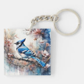 Blue Jay Cherry Blossoms waterverf Sleutelhanger (Achterkant)
