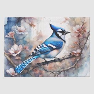 Blue Jay Cherry Blossoms waterverf Tissuepapier